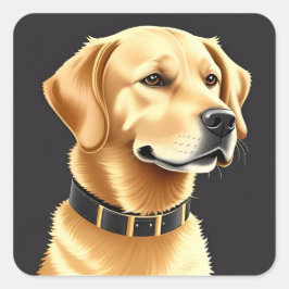 Goud Retriever Hond met een Leren Halsband Vierkante Sticker