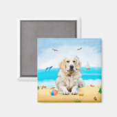 Goud Retriever Hond op Strand Magneet (Voorkant / Achterkant)