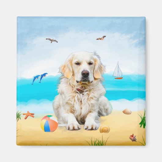 Goud Retriever Hond op Strand Magneet (Voorkant)