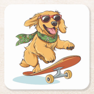 Goud Retriever Hond Skateboarden Kartonnen Onderzetters