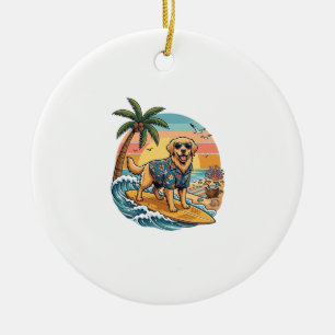 Goud Retriever Hond Surft Surfplank Zonsondergang Keramisch Ornament