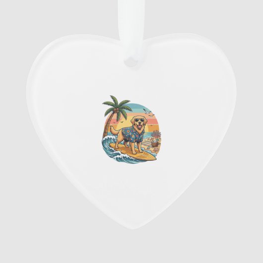 Goud Retriever Hond Surft Surfplank Zonsondergang Ornament (voorkant)