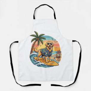 Goud Retriever Hond Surft Surfplank Zonsondergang Schort