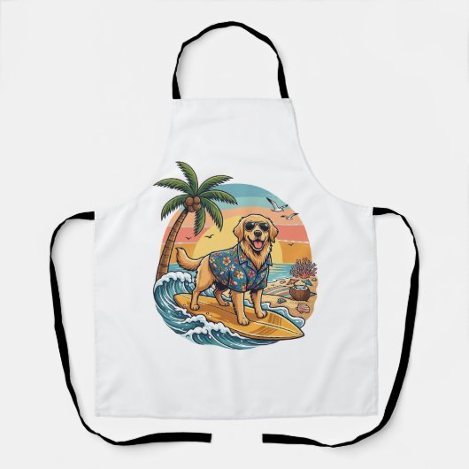 Goud Retriever Hond Surft Surfplank Zonsondergang Schort (Voorkant)