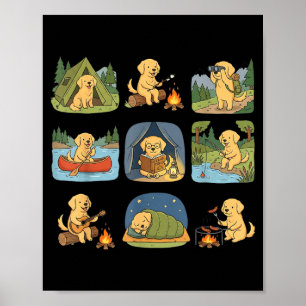 Goud Retriever Kamperen Schattige Hond Wandel Kamp Poster
