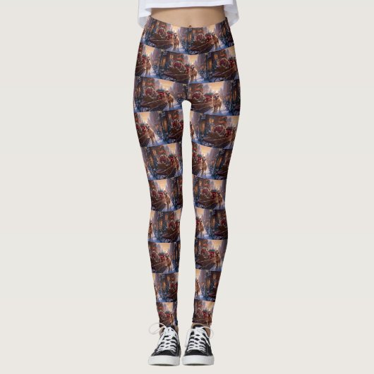 Goud Retriever Kerst Feestelijke Periode Leggings (Voorkant)