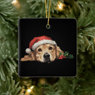 Goud Retriever Kerstman Hoed Hond Kerstmis Keramisch Ornament