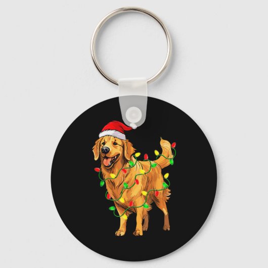 Goud Retriever Kerstmis Sinterklaas Hoed Boom Lich Sleutelhanger (Voorkant)