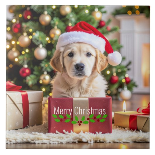 Goud Retriever Kerstmis Tegeltje (Voorkant)