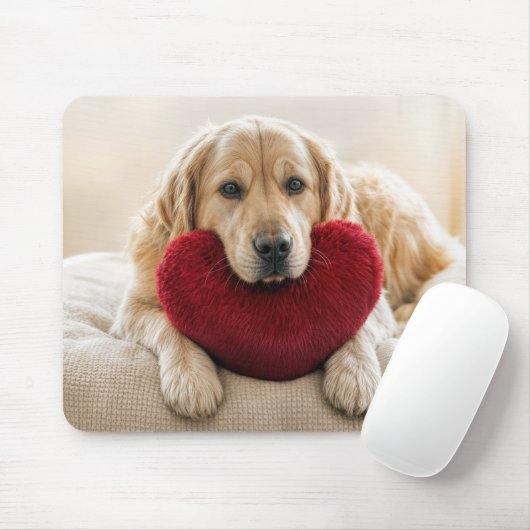 Goud Retriever Met Een Rode Hartkussen Muismat (Met muis)