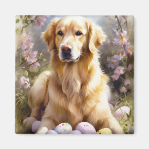Goud Retriever met Pasen Eieren Magneet