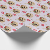 goud retriever met roos en kussen cadeaupapier (Hoek)
