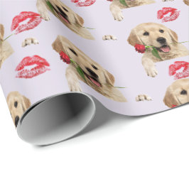 goud retriever met roos en kussen cadeaupapier