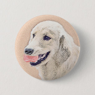 Goud Retriever met Tennisbal Schilderij Hond Kunst Ronde Button 5,7 Cm