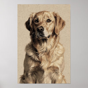 Goud Retriever Portret in Oker en Indigo Poster