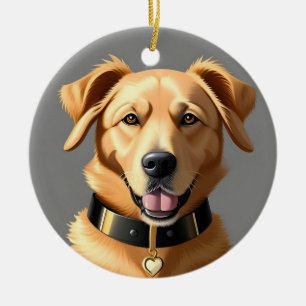 Goud Retriever Portret met Zwarte Halsband Keramisch Ornament