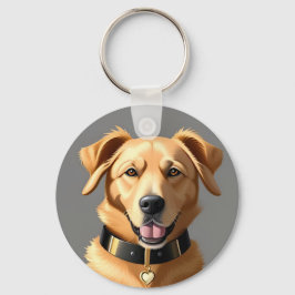 Goud Retriever Portret met Zwarte Halsband Sleutelhanger