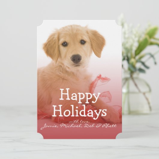 Goud Retriever pup met lint Feestdagenkaart (Staand voorkant)