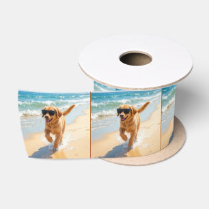 Goud Retriever Pup Wandelt over het Strand Satijnen Lint