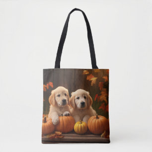 Goud Retriever Puppy Herfst Genot Pompoen Tote Bag