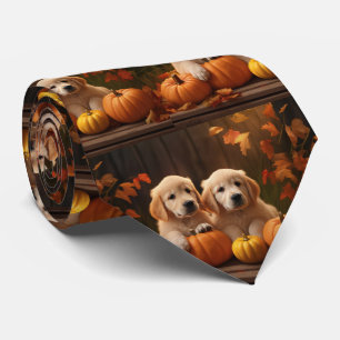 Goud Retriever Puppy Herfst Plezier Pompoen Stropdas