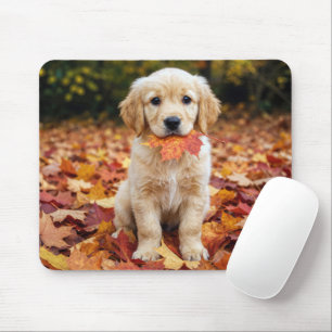 Goud Retriever Puppy in Herfstbladeren Muismat