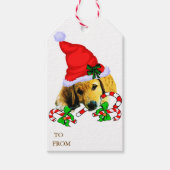 Goud Retriever Puppy Kerstmis Cadeaulabel (Voorkant)