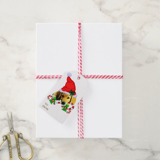 Goud Retriever Puppy Kerstmis Cadeaulabel (Met Touw)