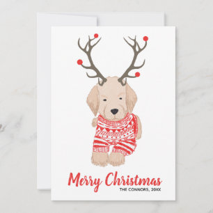Goud Retriever Puppy Kersttrui met Geweien Feestdagenkaart
