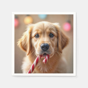 Goud Retriever Puppy Met Een Suikerstok Servet