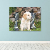goud retriever puppy met laarzen canvas afdruk (Insitu (Houten vloer))