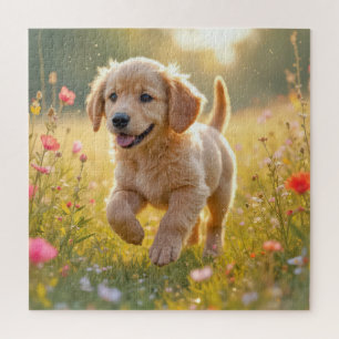 Goud Retriever Puppy Rent in een Weiland Legpuzzel
