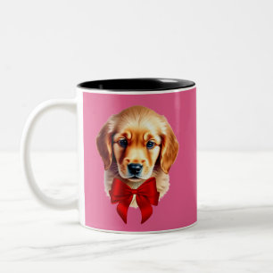 Goud Retriever Rode Strik Tweekleurige Koffiemok