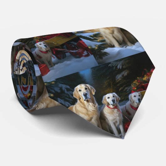 Goud Retriever Sneeuw Slede Kerst Decoratie Stropdas (Opgerold)
