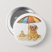 Goud Retriever Strand Hond Ronde Button 7,6 Cm (Voorkant /achterkant)