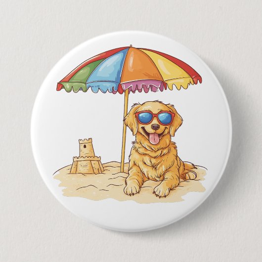 Goud Retriever Strand Hond Ronde Button 7,6 Cm (Voorkant)