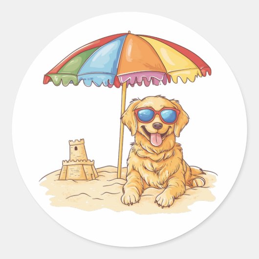Goud Retriever Strand Hond Ronde Sticker (Voorkant)