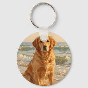 Goud Retriever Strand Oceaan Portret Sleutelhanger