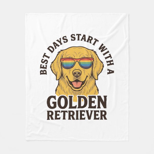 Goud Retriever T-shirt met Retro Zonnebril Hond A Fleece Deken (Voorkant)