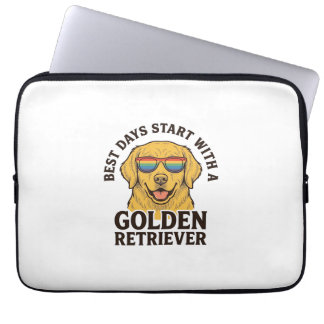 Goud Retriever T-shirt met Retro Zonnebril Hond A Laptop Sleeve