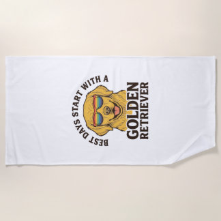 Goud Retriever T-shirt met Retro Zonnebril Hond A Strandlaken