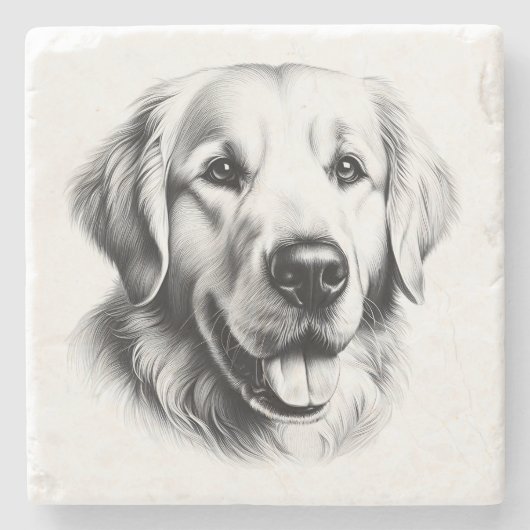 Goud Retriever tekenen Stenen Onderzetter (Voorkant)