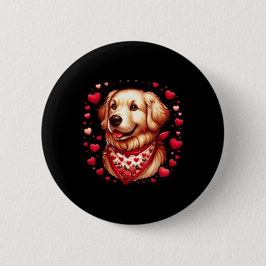 Goud Retriever Valentijnsharten Hond Ronde Button 5,7 Cm (Voorkant)
