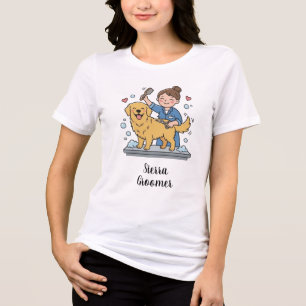 Goud Retriever Verzorger Blauwe Uniform Cartoon Ku Tri-Blend Shirt