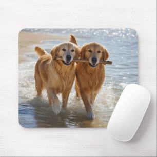 Goud Retrievers met een Stok Muismat