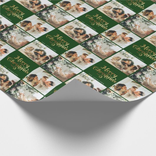 Goud Retro Vrolijk Kerstgezin 3 Fotocollage Cadeaupapier (Hoek)