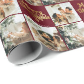 Goud Retro Vrolijk Kerstgezin 3 Fotocollage Cadeaupapier (Rol Hoek)