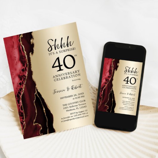 Goud Robijnrood Verrassing 40-jarig jubileum Kaart