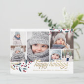 Goud Rode Bessen 6 Foto Collage Feestdagenkaart (Staand voorkant)