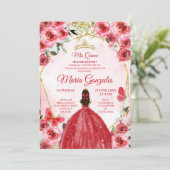 Goud Rode Bloemen Spaanse Meisje zoete 15e verjaar Kaart (Staand voorkant)